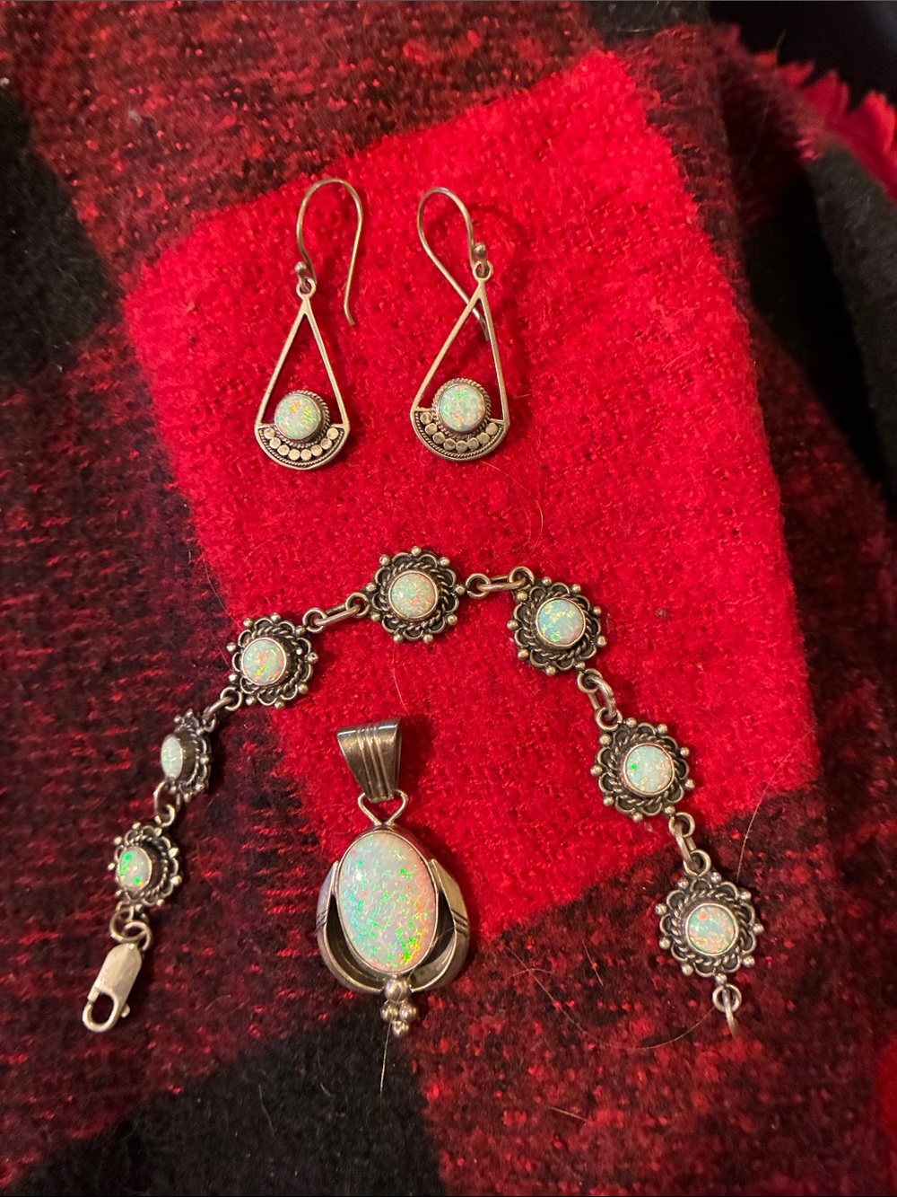 Running Bear Sterling &  Opal Pendant, 6.5” Bracelet & Annika Witt Earrings